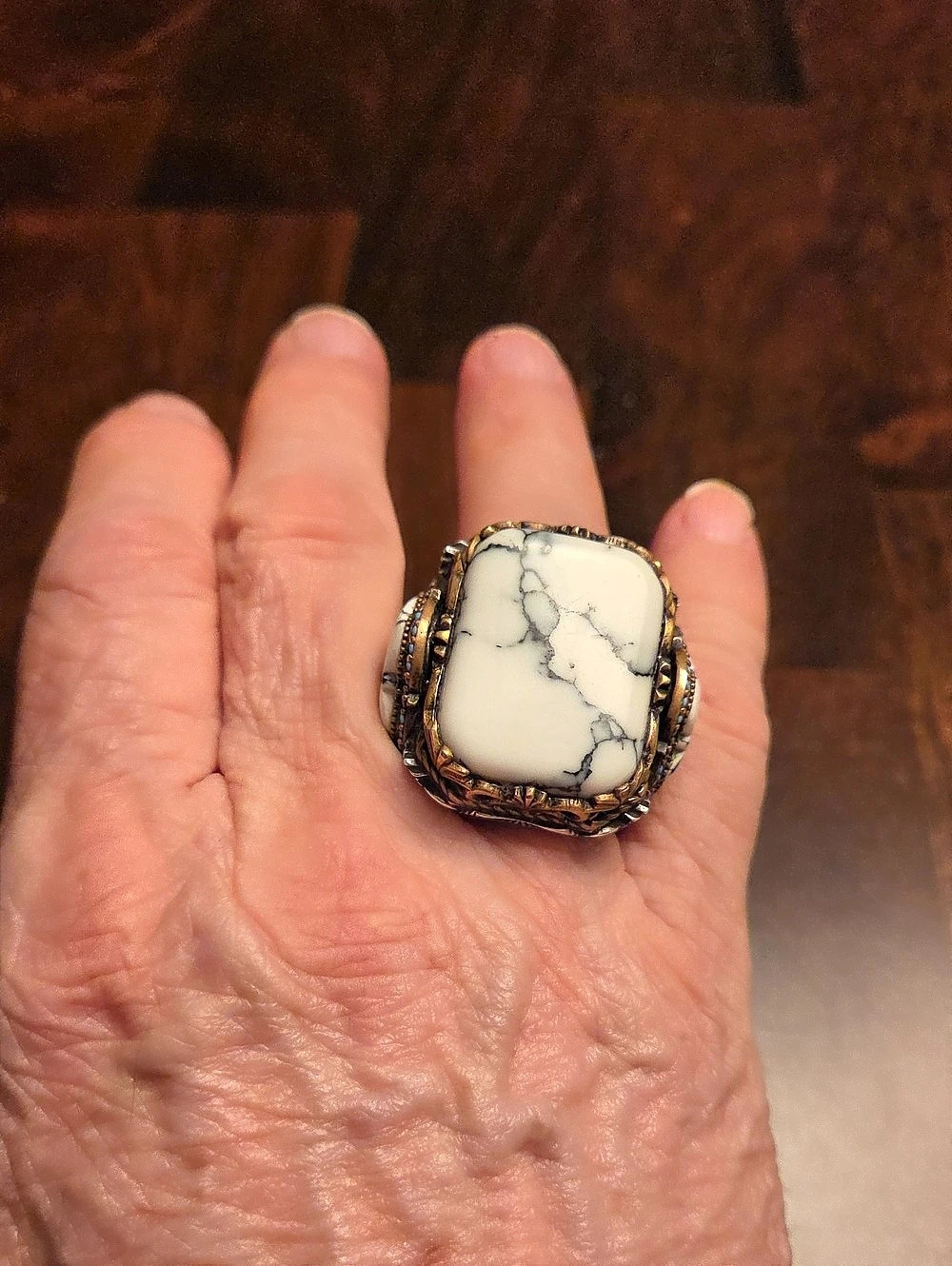 White Turquoise Rectangular Stone Ring - Picture 7 of 8